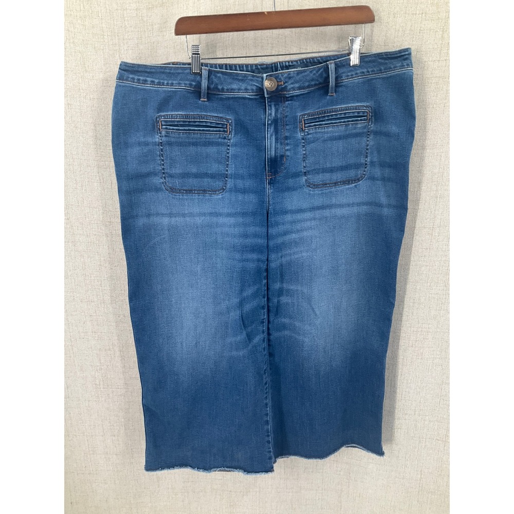J.Jill Wide Leg Crop Jeans Womens 24 Blue Stretch Raw Hem Boho Minimalist